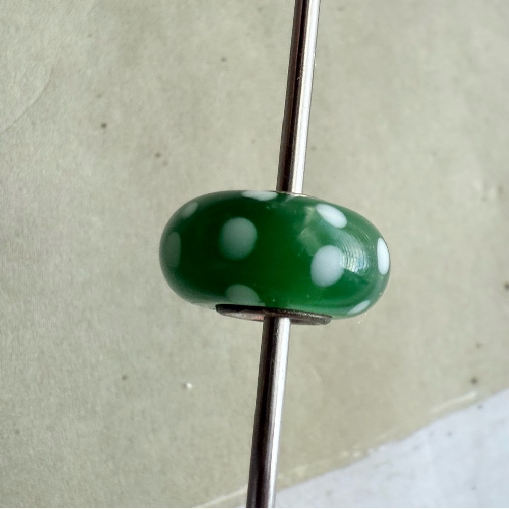 Green Glass Polka Dot European Charm Bead